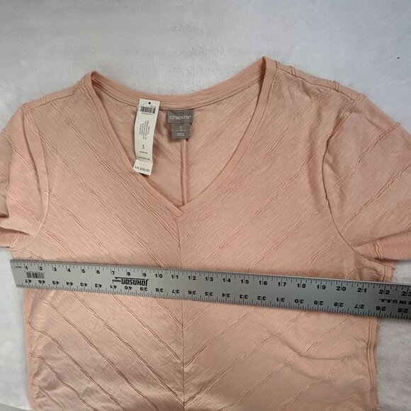 Chico's Womens Blush Peach V-Neck Mitered Texture Knit Top Size 3, XL New $59 - Picture 6 of 7